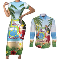 Guyana Christmas Couples Matching Short Sleeve Bodycon Dress and Long Sleeve Button Shirt Macaw Red-fan Parrot Tropical Vibes - Wonder Print Shop