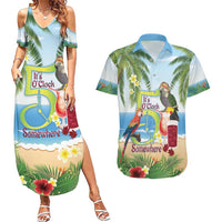 Guyana Christmas Couples Matching Summer Maxi Dress and Hawaiian Shirt Macaw Red-fan Parrot Tropical Vibes - Wonder Print Shop