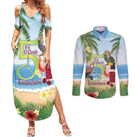 Guyana Christmas Couples Matching Summer Maxi Dress and Long Sleeve Button Shirt Macaw Red-fan Parrot Tropical Vibes - Wonder Print Shop