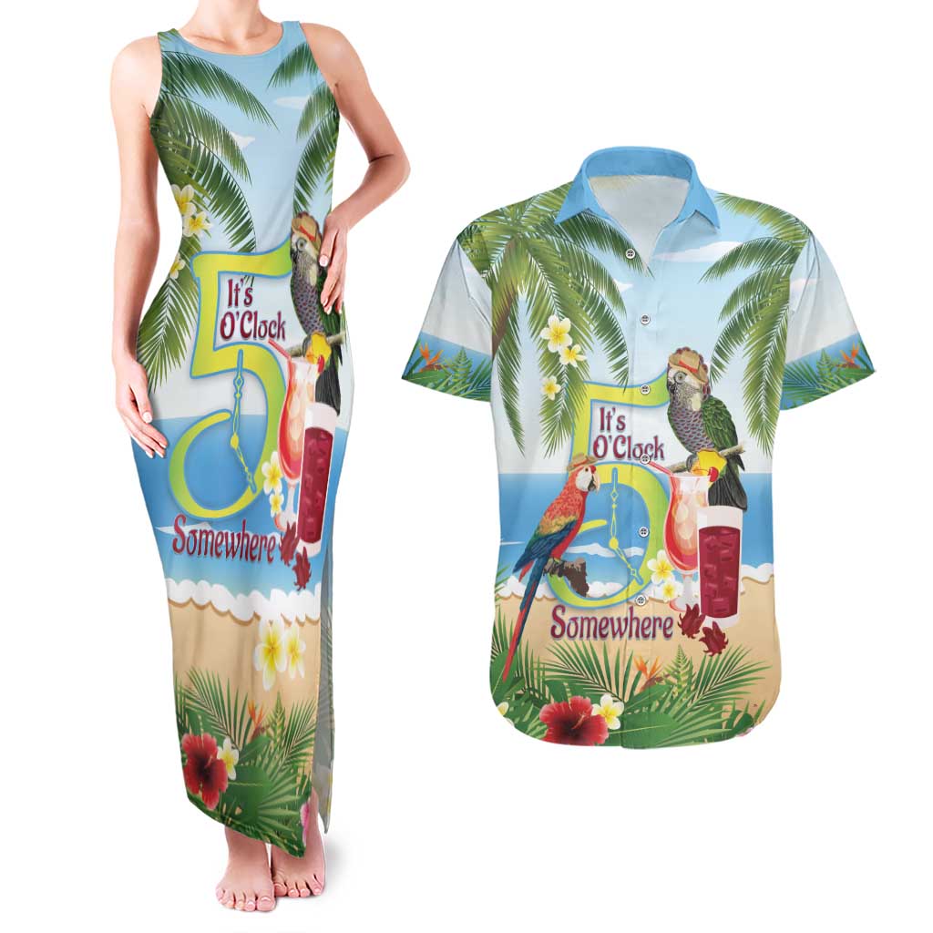 Guyana Christmas Couples Matching Tank Maxi Dress and Hawaiian Shirt Macaw Red-fan Parrot Tropical Vibes - Wonder Print Shop