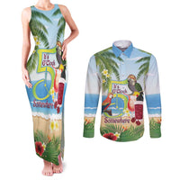 Guyana Christmas Couples Matching Tank Maxi Dress and Long Sleeve Button Shirt Macaw Red-fan Parrot Tropical Vibes - Wonder Print Shop
