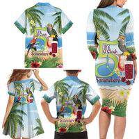 Guyana Christmas Family Matching Long Sleeve Bodycon Dress and Hawaiian Shirt Macaw Red-fan Parrot Tropical Vibes - Wonder Print Shop