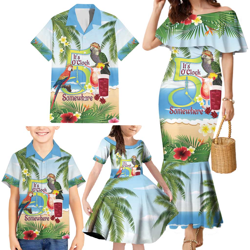 Guyana Christmas Family Matching Mermaid Dress and Hawaiian Shirt Macaw Red-fan Parrot Tropical Vibes - Wonder Print Shop