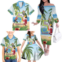 Guyana Christmas Family Matching Off The Shoulder Long Sleeve Dress and Hawaiian Shirt Macaw Red-fan Parrot Tropical Vibes - Wonder Print Shop