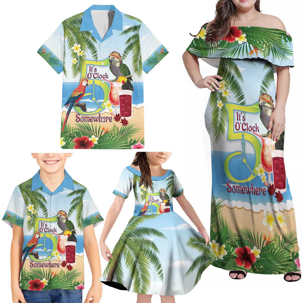 Guyana Christmas Family Matching Off Shoulder Maxi Dress and Hawaiian Shirt Macaw Red-fan Parrot Tropical Vibes - Wonder Print Shop