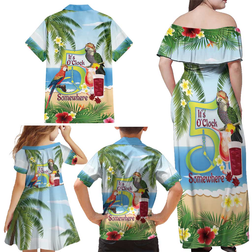 Guyana Christmas Family Matching Off Shoulder Maxi Dress and Hawaiian Shirt Macaw Red-fan Parrot Tropical Vibes - Wonder Print Shop