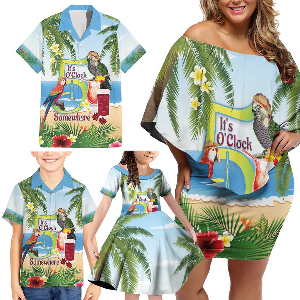 Guyana Christmas Family Matching Off Shoulder Short Dress and Hawaiian Shirt Macaw Red-fan Parrot Tropical Vibes - Wonder Print Shop