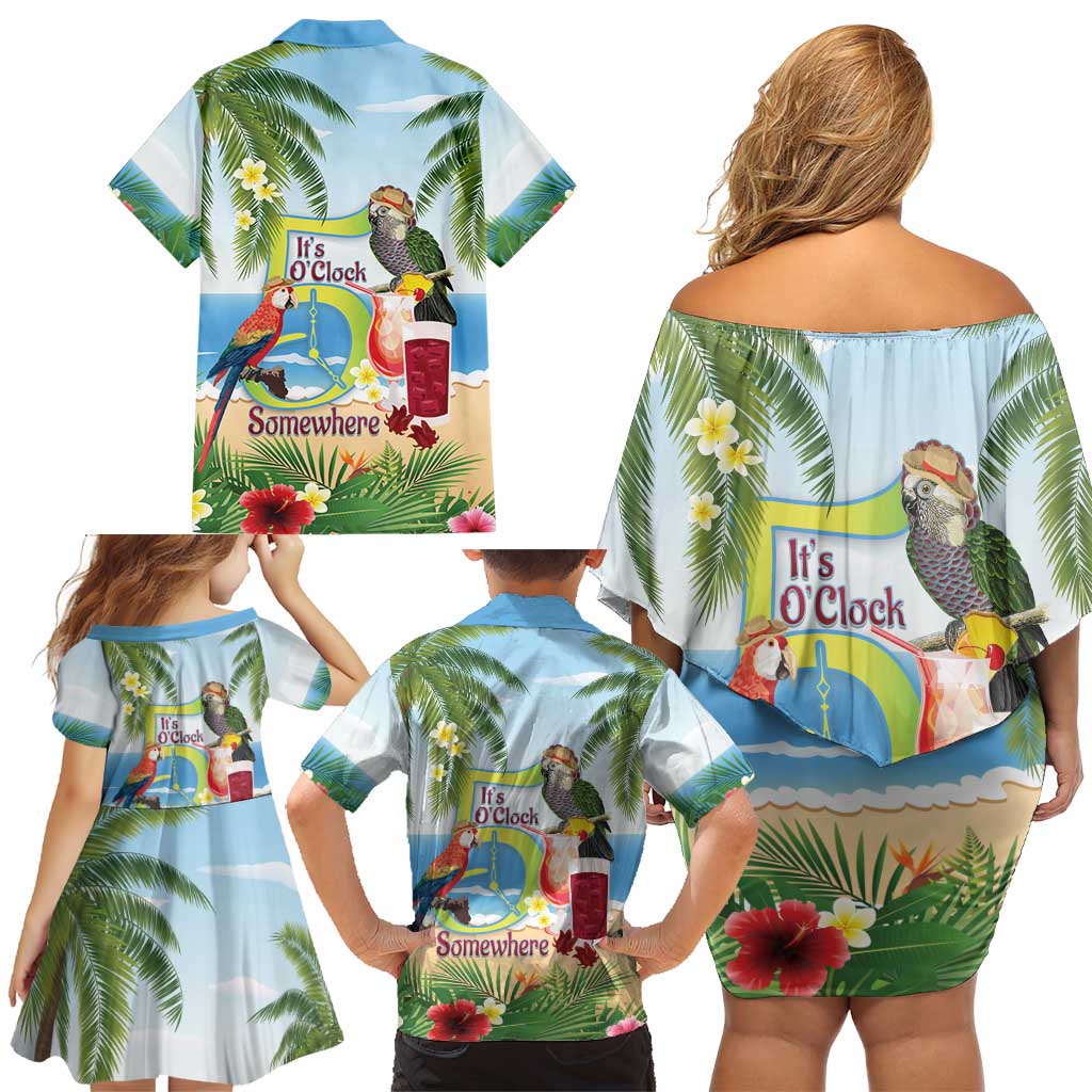 Guyana Christmas Family Matching Off Shoulder Short Dress and Hawaiian Shirt Macaw Red-fan Parrot Tropical Vibes - Wonder Print Shop