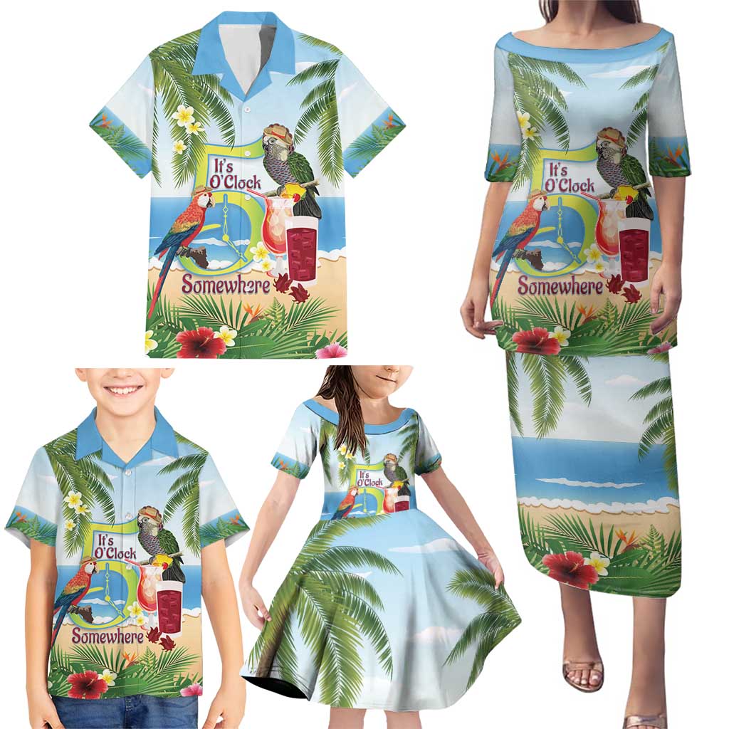 Guyana Christmas Family Matching Puletasi and Hawaiian Shirt Macaw Red-fan Parrot Tropical Vibes - Wonder Print Shop