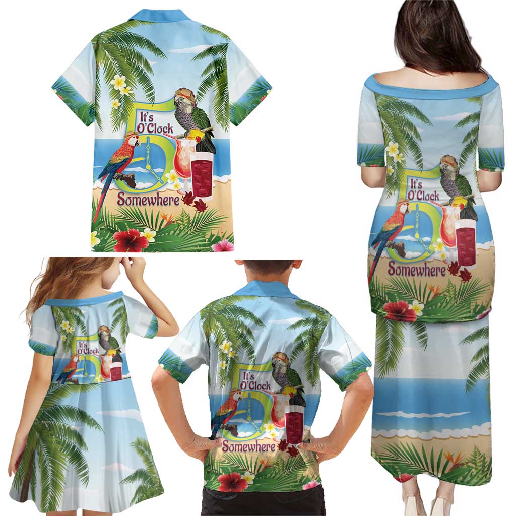 Guyana Christmas Family Matching Puletasi and Hawaiian Shirt Macaw Red-fan Parrot Tropical Vibes - Wonder Print Shop