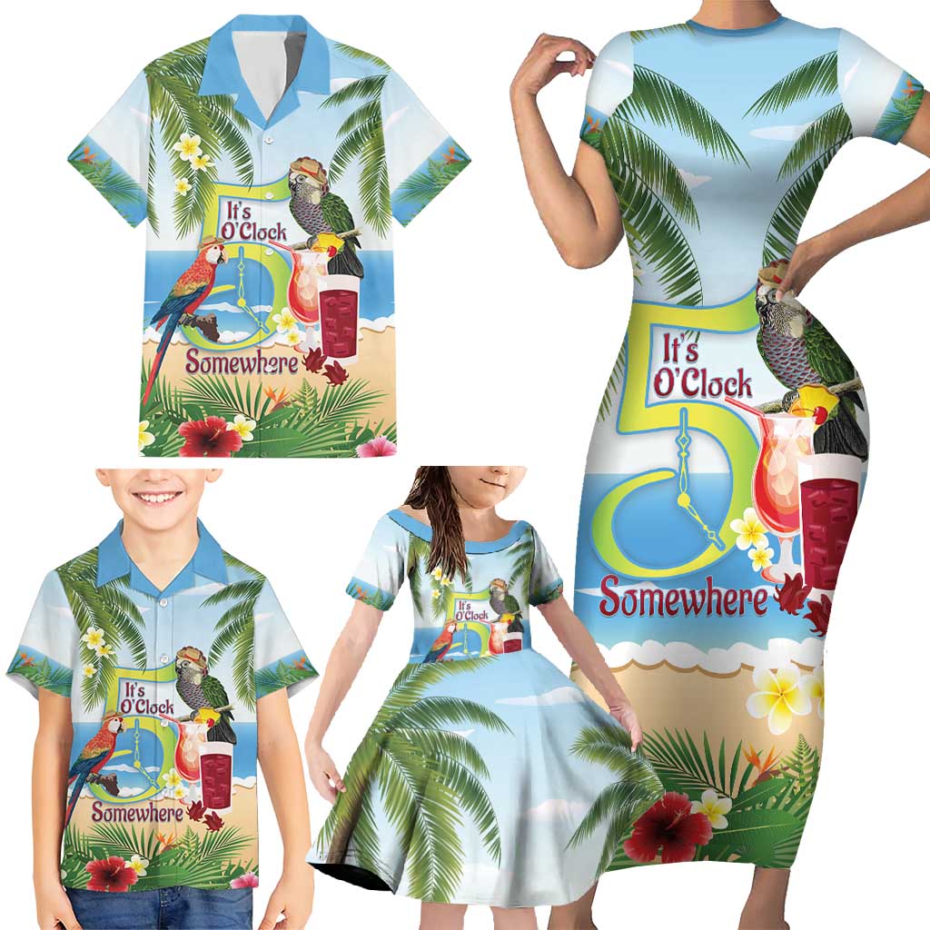 Guyana Christmas Family Matching Short Sleeve Bodycon Dress and Hawaiian Shirt Macaw Red-fan Parrot Tropical Vibes - Wonder Print Shop