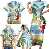 Guyana Christmas Family Matching Short Sleeve Bodycon Dress and Hawaiian Shirt Macaw Red-fan Parrot Tropical Vibes - Wonder Print Shop