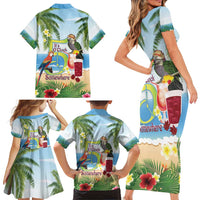 Guyana Christmas Family Matching Short Sleeve Bodycon Dress and Hawaiian Shirt Macaw Red-fan Parrot Tropical Vibes - Wonder Print Shop