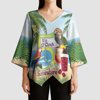 Guyana Christmas Kimono Sleeve Blouse Macaw Red-fan Parrot Tropical Vibes - Wonder Print Shop
