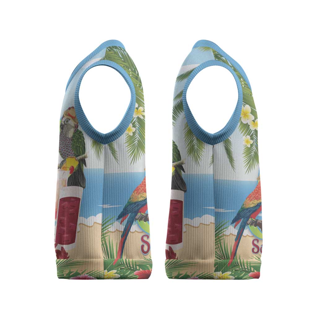Guyana Christmas Knitted V-Neck Vest Macaw Red-fan Parrot Tropical Vibes - Wonder Print Shop