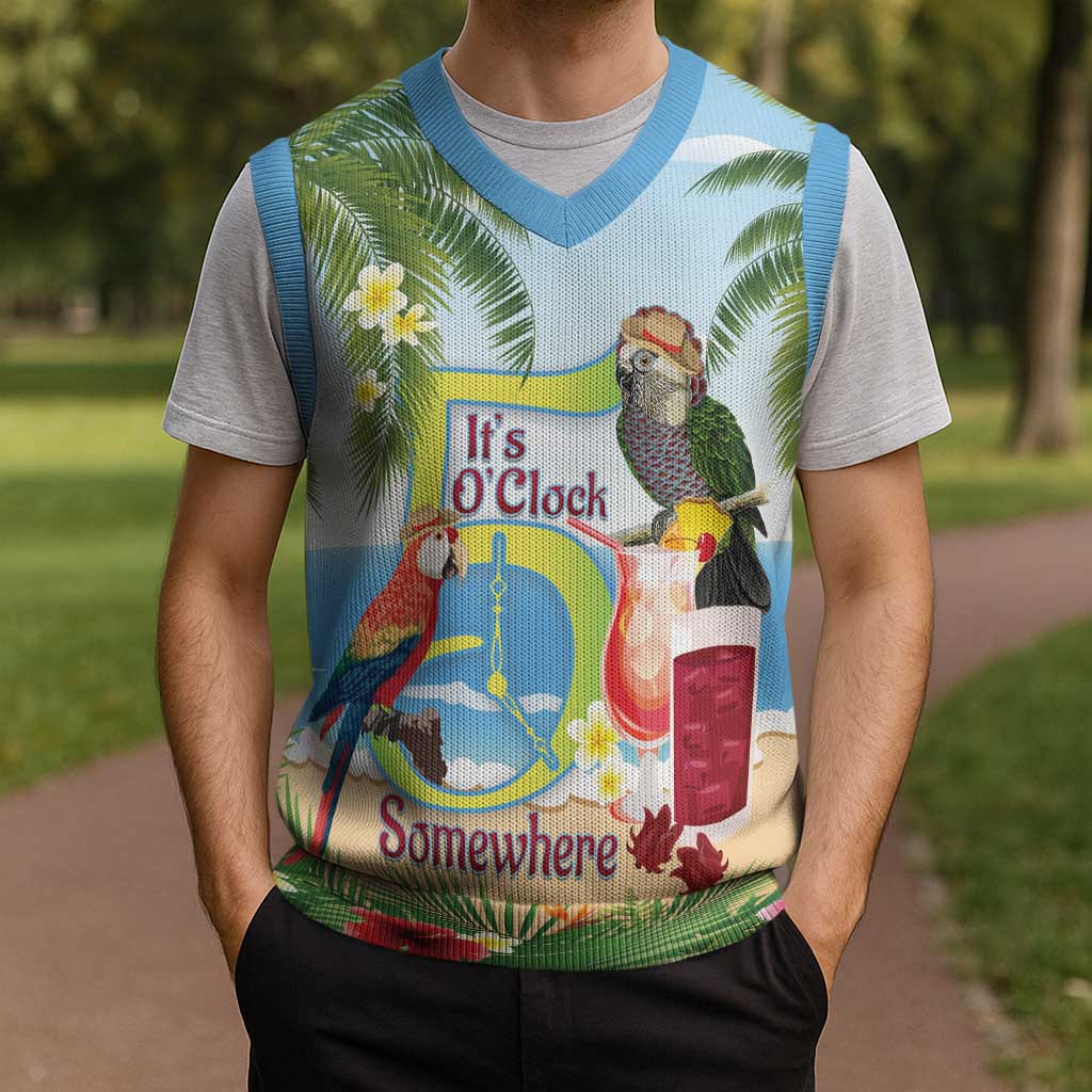 Guyana Christmas Knitted V-Neck Vest Macaw Red-fan Parrot Tropical Vibes - Wonder Print Shop