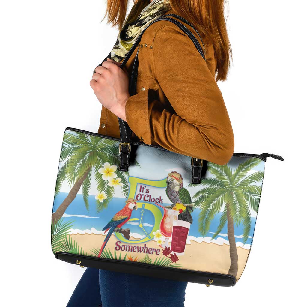 Guyana Christmas Leather Tote Bag Macaw Red-fan Parrot Tropical Vibes - Wonder Print Shop