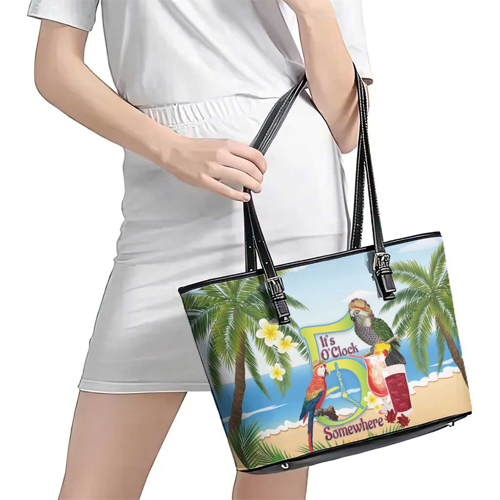 Guyana Christmas Leather Tote Bag Macaw Red-fan Parrot Tropical Vibes - Wonder Print Shop