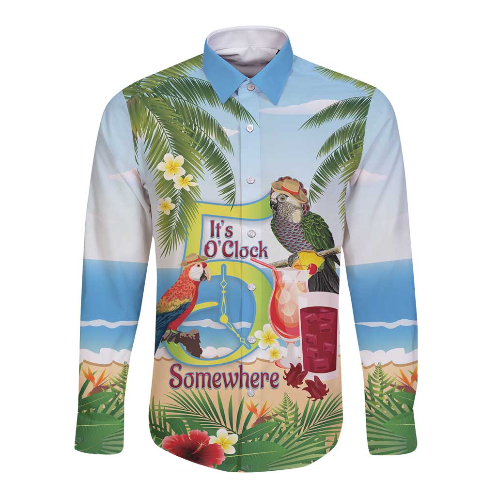 Guyana Christmas Long Sleeve Button Shirt Macaw Red-fan Parrot Tropical Vibes - Wonder Print Shop