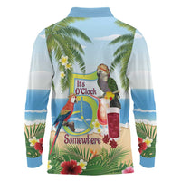 Guyana Christmas Long Sleeve Polo Shirt Macaw Red-fan Parrot Tropical Vibes - Wonder Print Shop