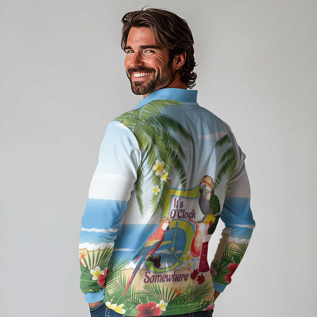 Guyana Christmas Long Sleeve Polo Shirt Macaw Red-fan Parrot Tropical Vibes - Wonder Print Shop