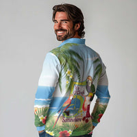 Guyana Christmas Long Sleeve Polo Shirt Macaw Red-fan Parrot Tropical Vibes - Wonder Print Shop