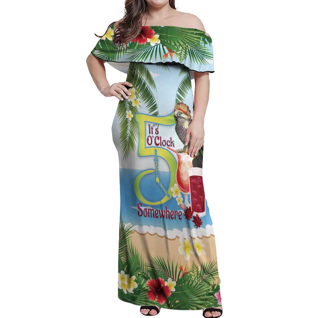 Guyana Christmas Off Shoulder Maxi Dress Macaw Red-fan Parrot Tropical Vibes - Wonder Print Shop