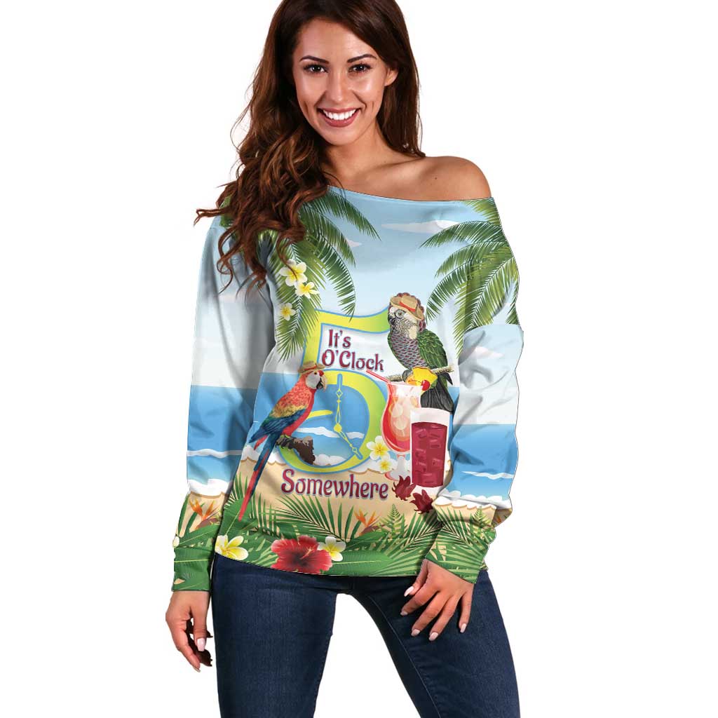 Guyana Christmas Off Shoulder Sweater Macaw Red-fan Parrot Tropical Vibes - Wonder Print Shop