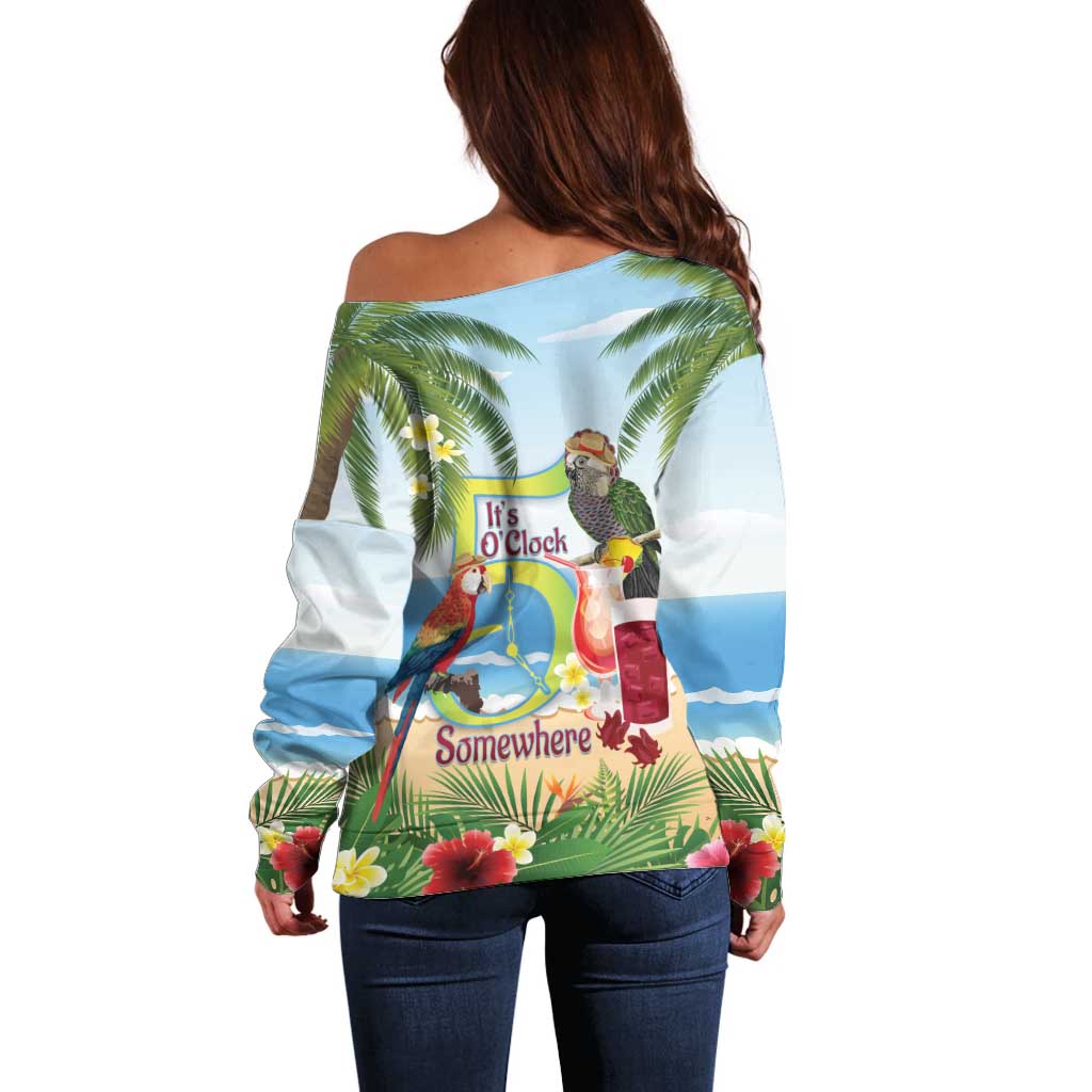Guyana Christmas Off Shoulder Sweater Macaw Red-fan Parrot Tropical Vibes - Wonder Print Shop
