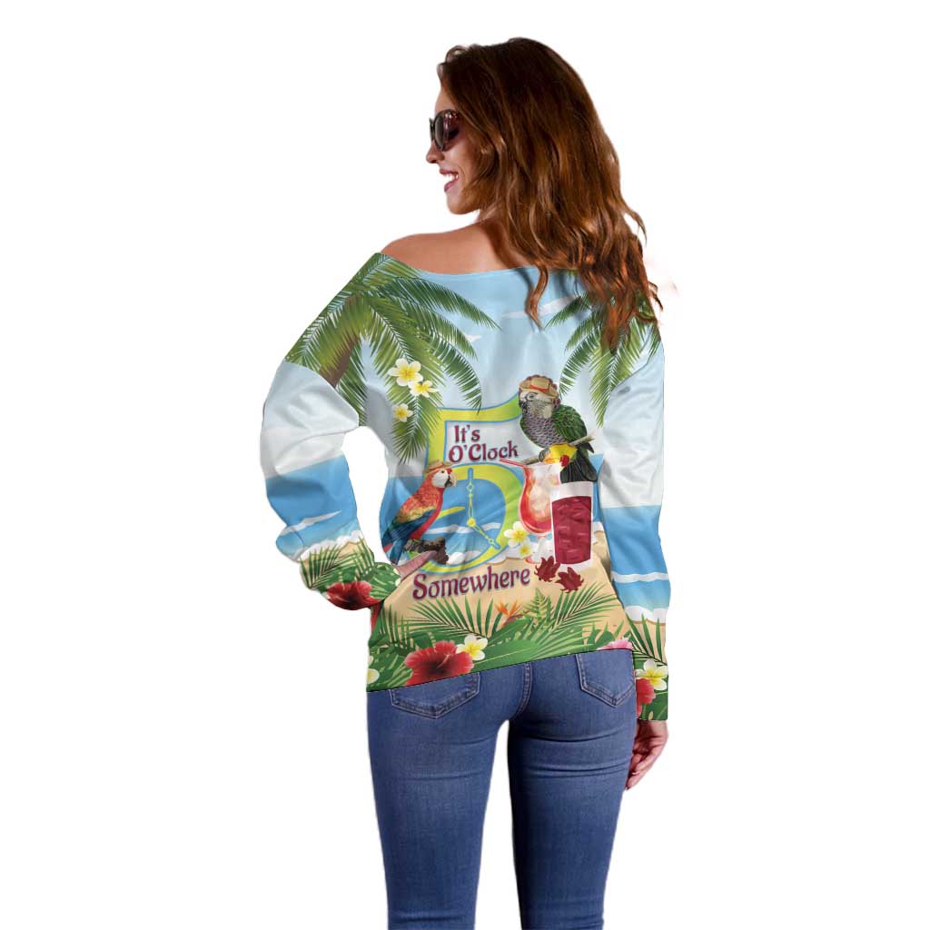 Guyana Christmas Off Shoulder Sweater Macaw Red-fan Parrot Tropical Vibes - Wonder Print Shop
