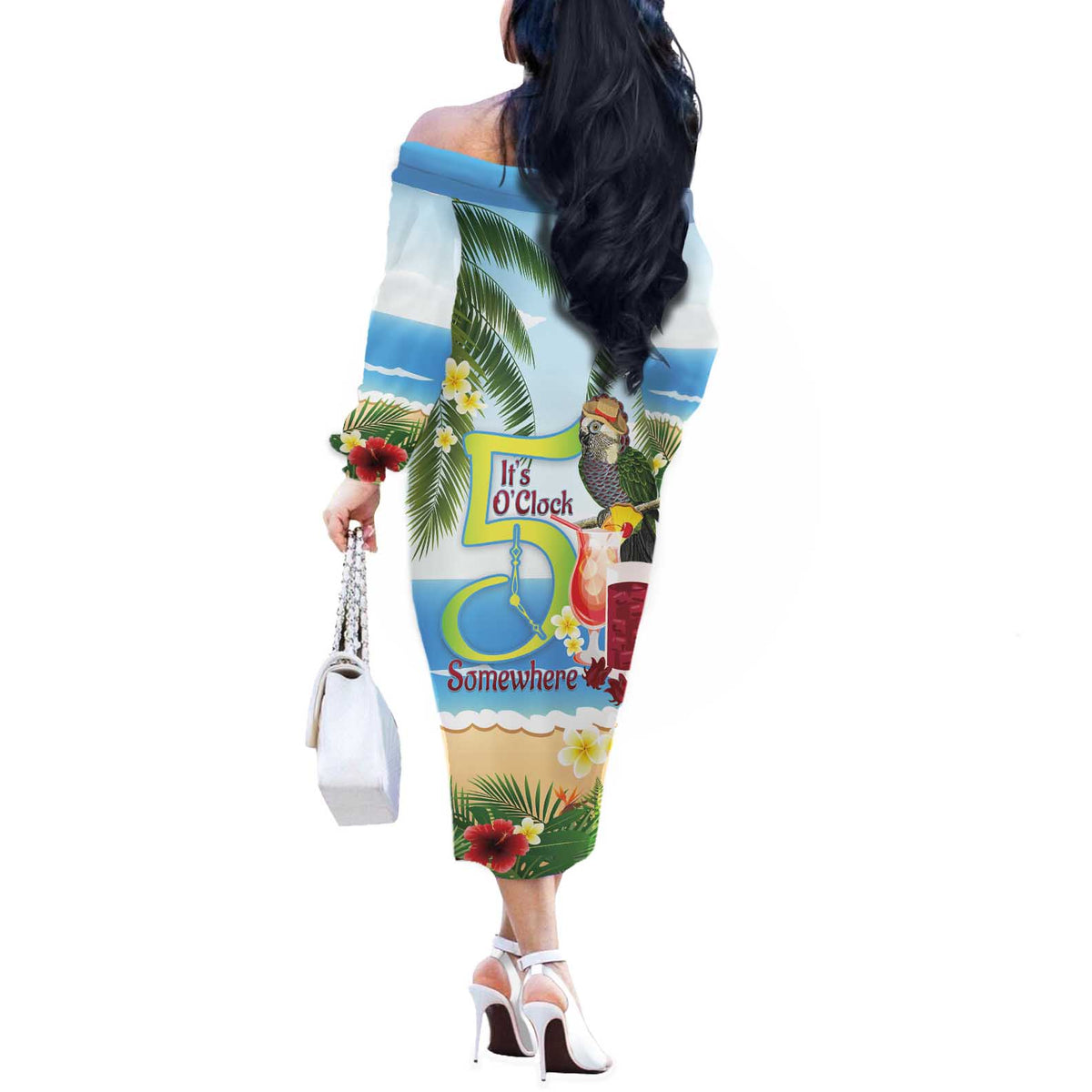 Guyana Christmas Off The Shoulder Long Sleeve Dress Macaw Red-fan Parrot Tropical Vibes - Wonder Print Shop