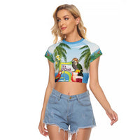 Guyana Christmas Raglan Cropped T Shirt Macaw Red-fan Parrot Tropical Vibes - Wonder Print Shop