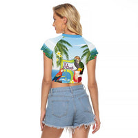 Guyana Christmas Raglan Cropped T Shirt Macaw Red-fan Parrot Tropical Vibes - Wonder Print Shop
