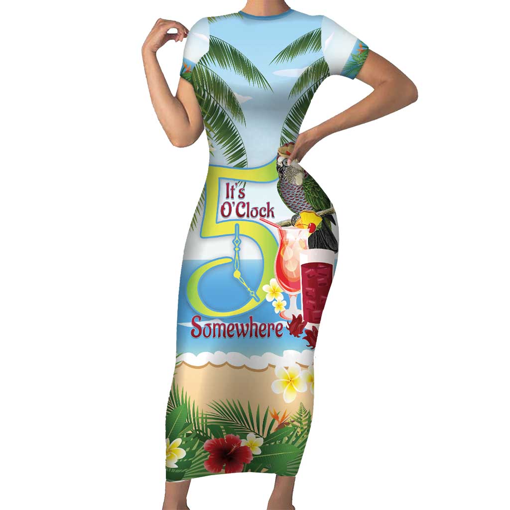 Guyana Christmas Short Sleeve Bodycon Dress Macaw Red-fan Parrot Tropical Vibes - Wonder Print Shop