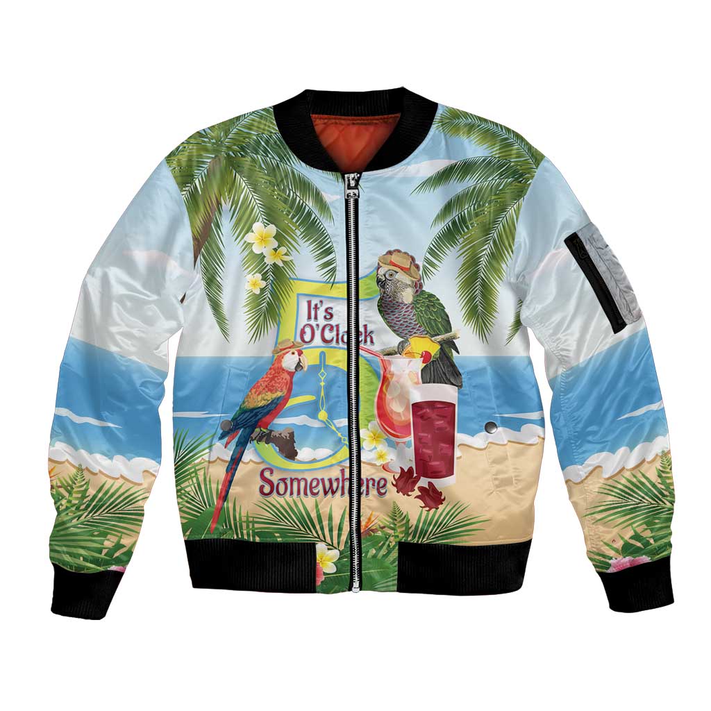 Guyana Christmas Sleeve Zip Bomber Jacket Macaw Red-fan Parrot Tropical Vibes - Wonder Print Shop