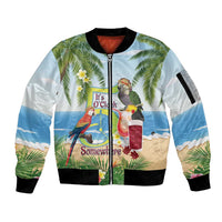 Guyana Christmas Sleeve Zip Bomber Jacket Macaw Red-fan Parrot Tropical Vibes - Wonder Print Shop