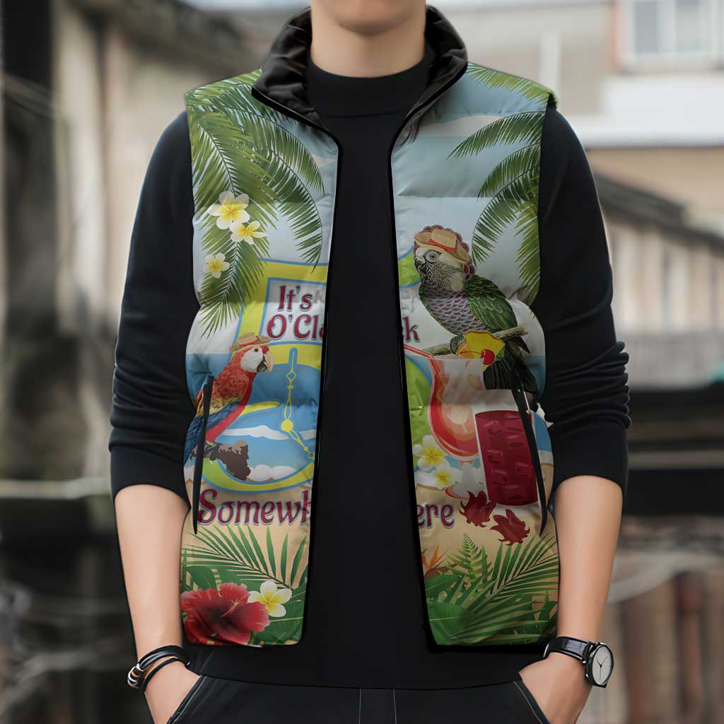 Guyana Christmas Sleeveless Puffer Jacket Macaw Red-fan Parrot Tropical Vibes - Wonder Print Shop
