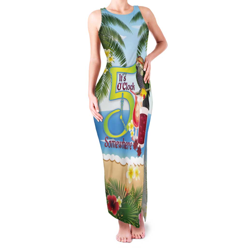 Guyana Christmas Tank Maxi Dress Macaw Red-fan Parrot Tropical Vibes - Wonder Print Shop