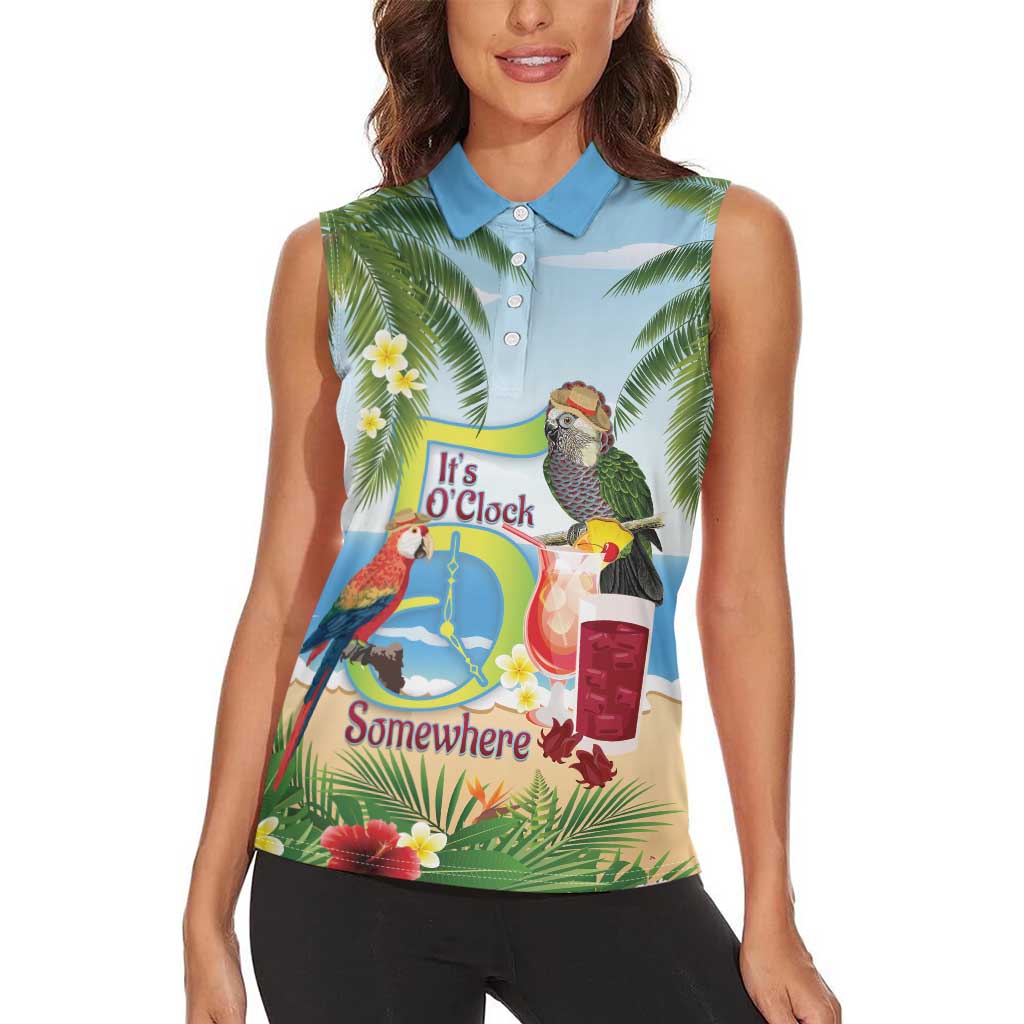 Guyana Christmas Women Sleeveless Polo Shirt Macaw Red-fan Parrot Tropical Vibes - Wonder Print Shop