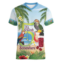 Guyana Christmas Women V-Neck T-Shirt Macaw Red-fan Parrot Tropical Vibes - Wonder Print Shop