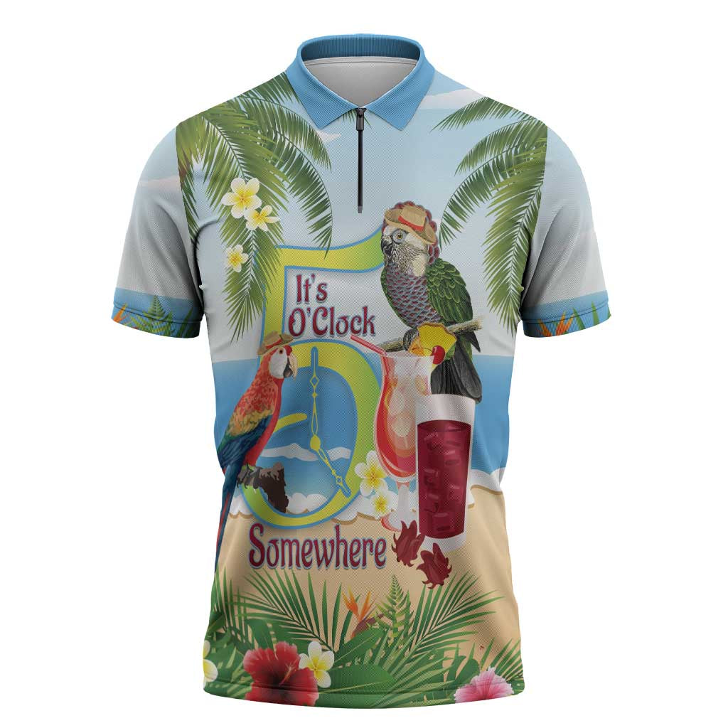 Guyana Christmas Zipper Polo Shirt Macaw Red-fan Parrot Tropical Vibes - Wonder Print Shop