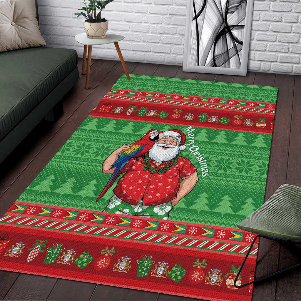 Guyana Christmas Area Rug Santa With Macaw Parrot Merry Xmas - Wonder Print Shop