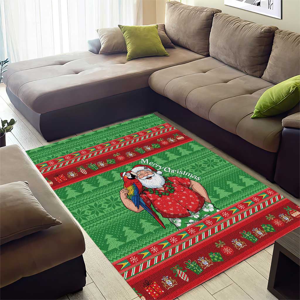 Guyana Christmas Area Rug Santa With Macaw Parrot Merry Xmas - Wonder Print Shop