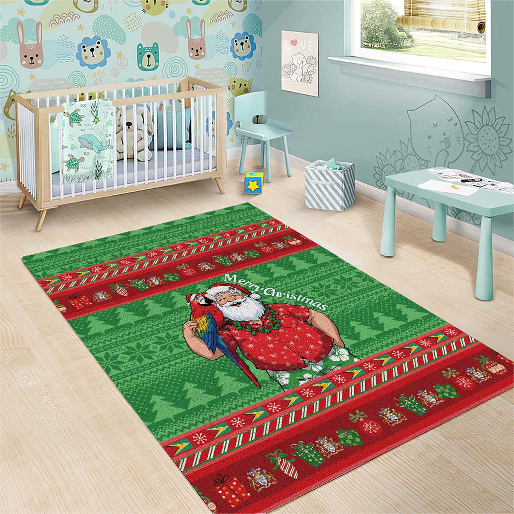 Guyana Christmas Area Rug Santa With Macaw Parrot Merry Xmas - Wonder Print Shop