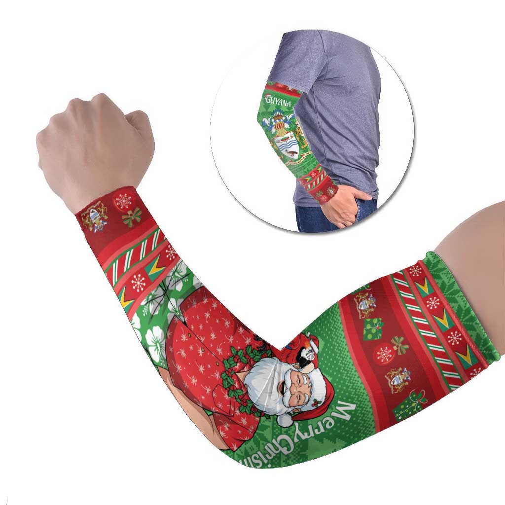 Guyana Christmas Arm Sleeves Santa With Macaw Parrot Merry Xmas - Wonder Print Shop