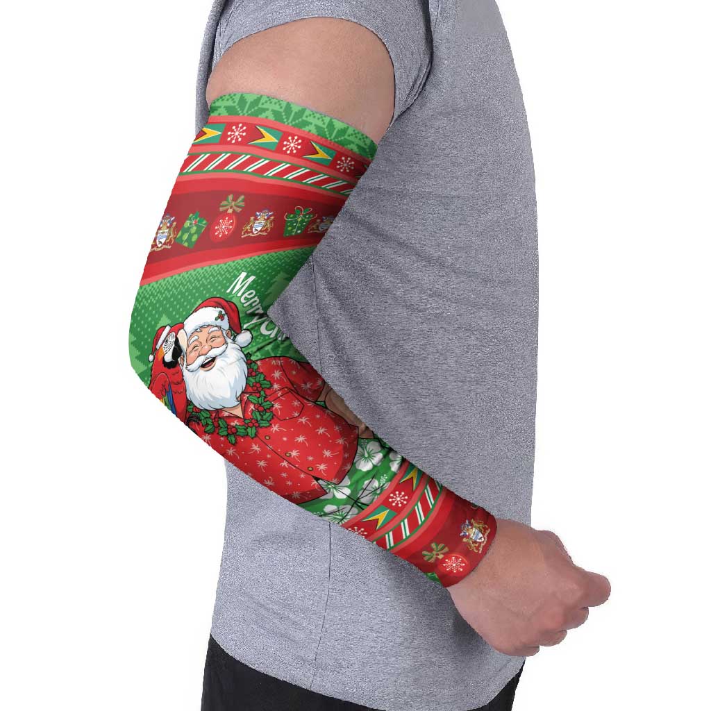 Guyana Christmas Arm Sleeves Santa With Macaw Parrot Merry Xmas - Wonder Print Shop