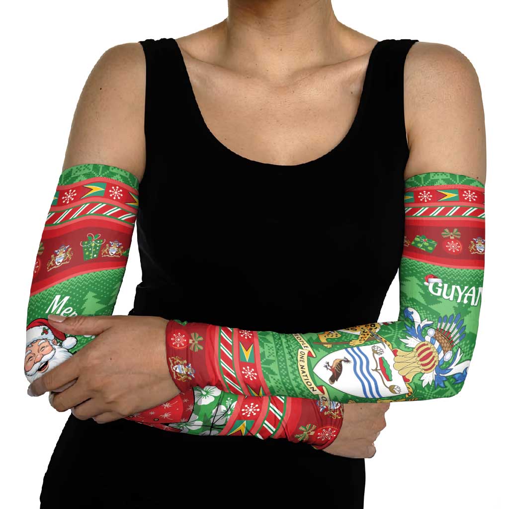 Guyana Christmas Arm Sleeves Santa With Macaw Parrot Merry Xmas - Wonder Print Shop