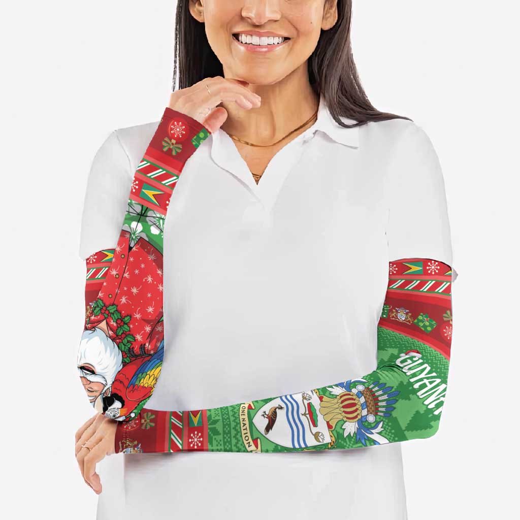 Guyana Christmas Arm Sleeves Santa With Macaw Parrot Merry Xmas - Wonder Print Shop