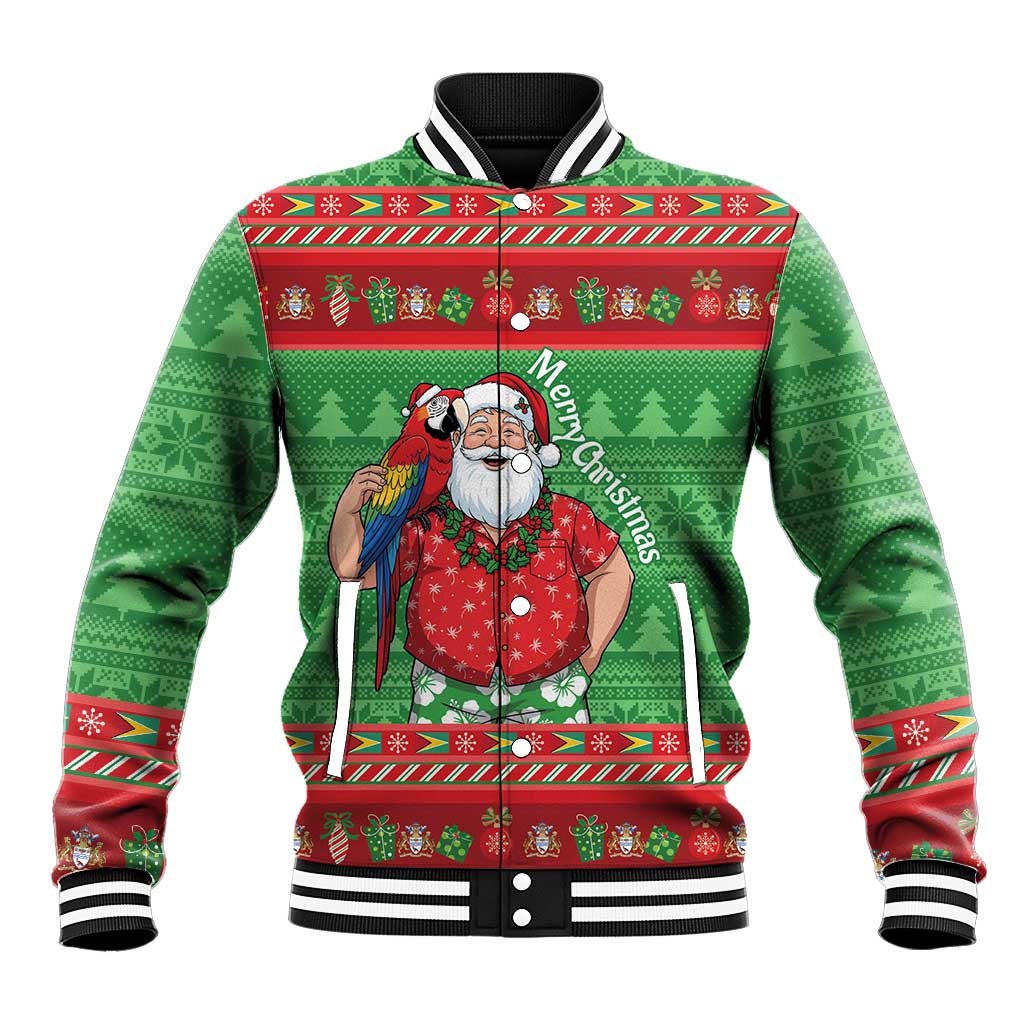Guyana Christmas Baseball Jacket Santa With Macaw Parrot Merry Xmas - Wonder Print Shop