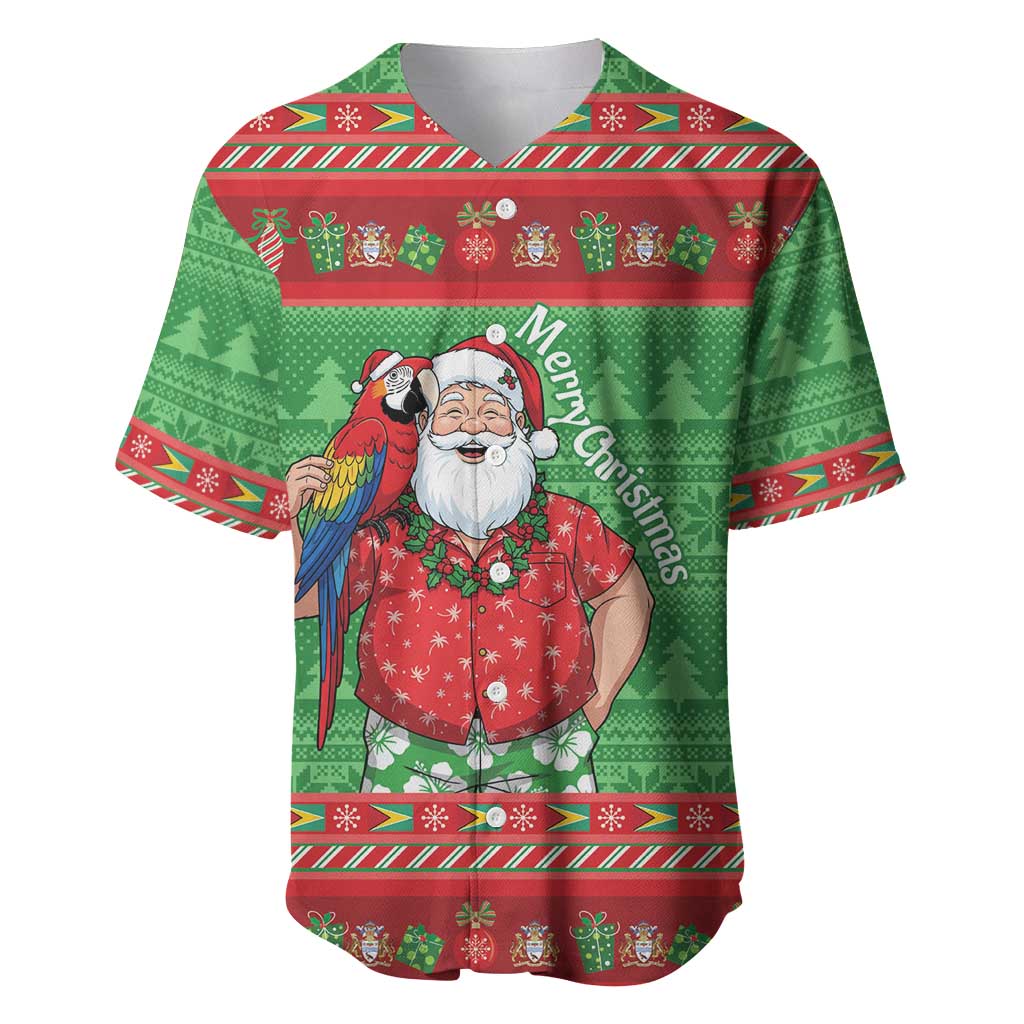 Guyana Christmas Baseball Jersey Santa With Macaw Parrot Merry Xmas - Wonder Print Shop